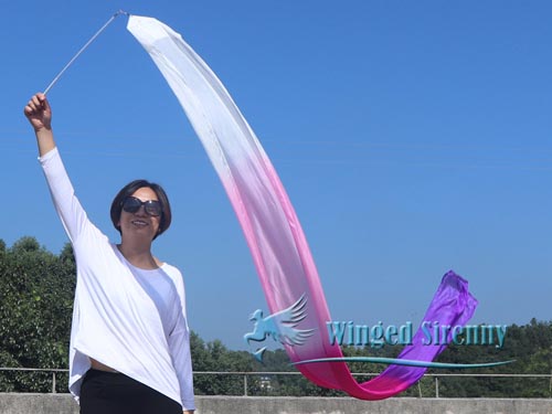 1pc 2.5m*30cm white-pink-purple silk dance streamer